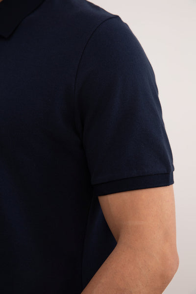 Navy Cotton-Piqué Polo Shirt