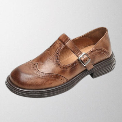 brown leather shoe with clasp women