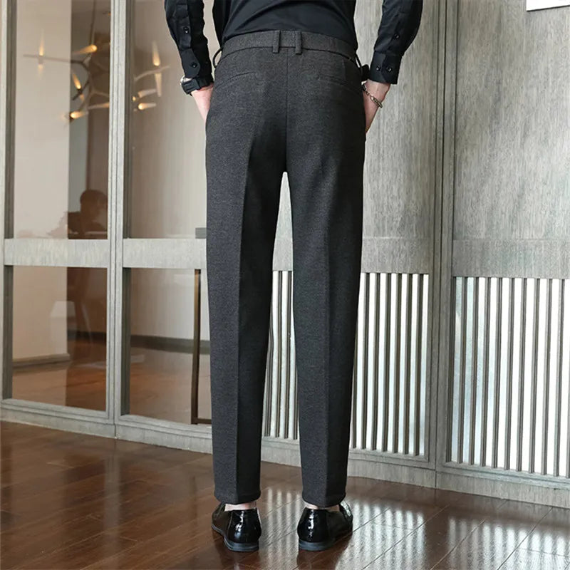 back view of dark grey wool trousers men