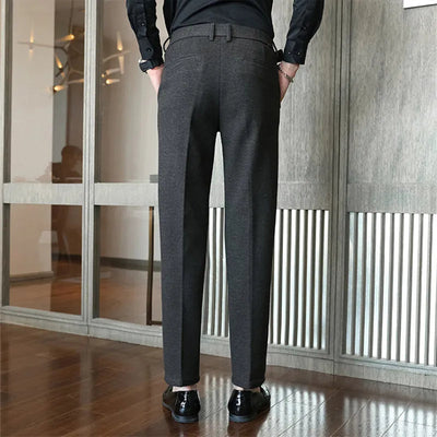back view of dark grey wool trousers men