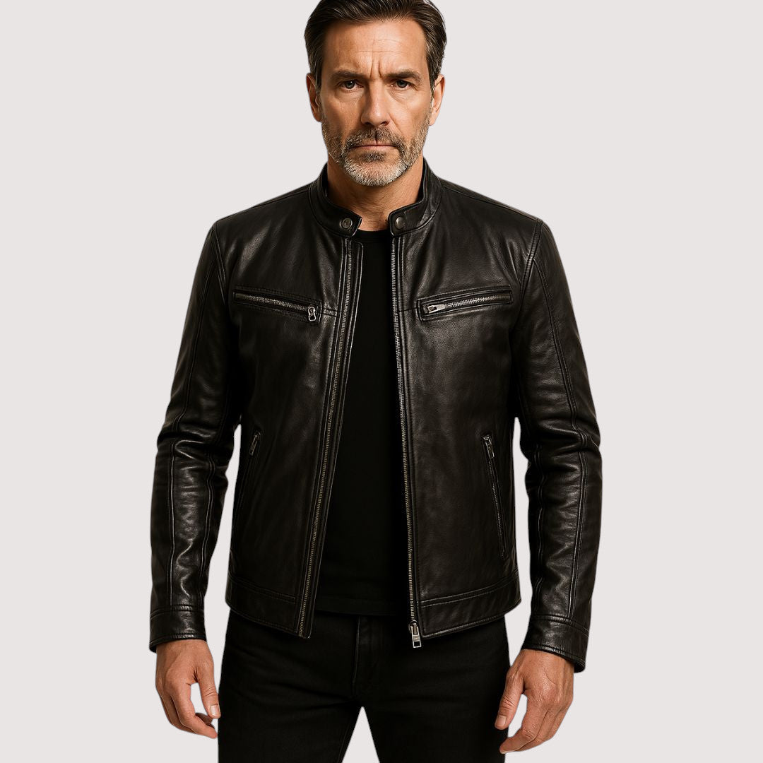 black classic leather jacket men