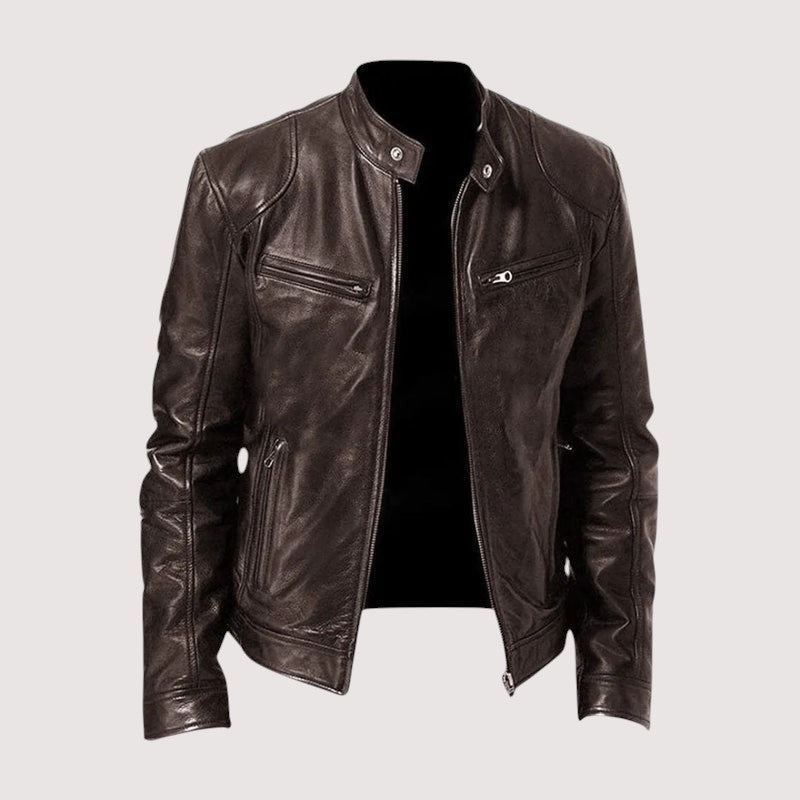 dark brown classic leather jacket men