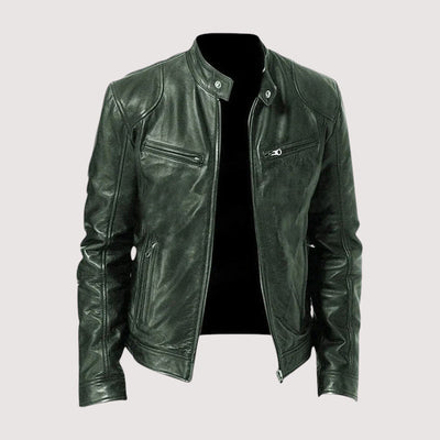 dark green classic leather jacket men