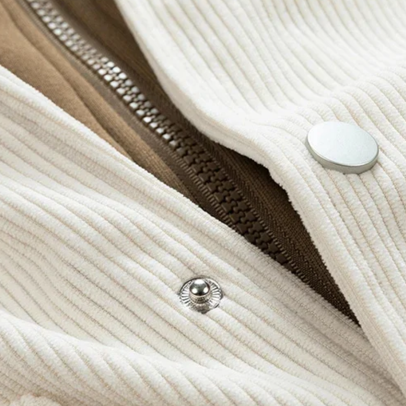 zipper detail of corduroy hoodie jacket men