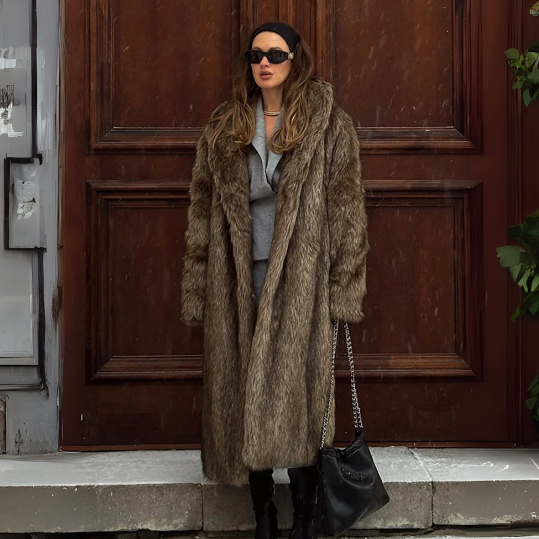 coffee faux fur coat women