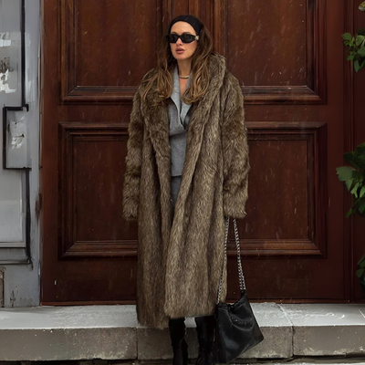coffee faux fur coat women