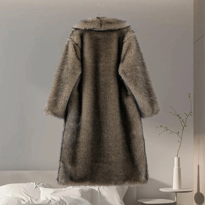 back view of coffee faux fur coat women
