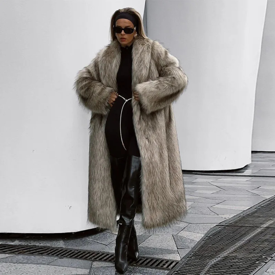 gray faux fur coat women