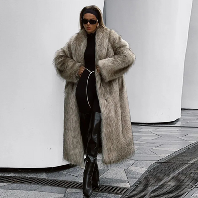 gray faux fur coat women