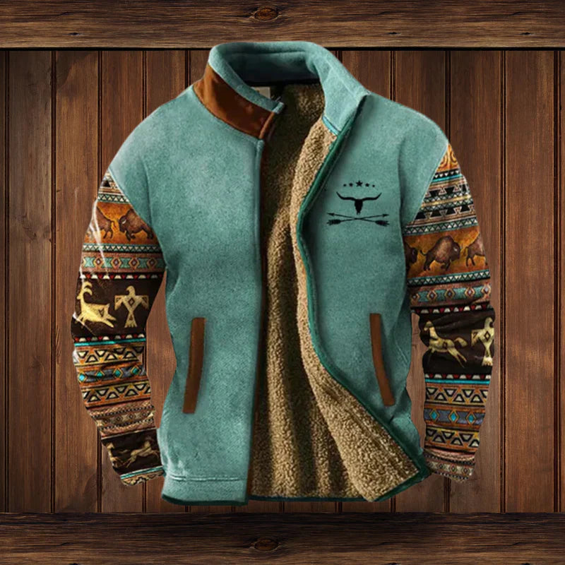 blue with print mens fleece zip jacket
