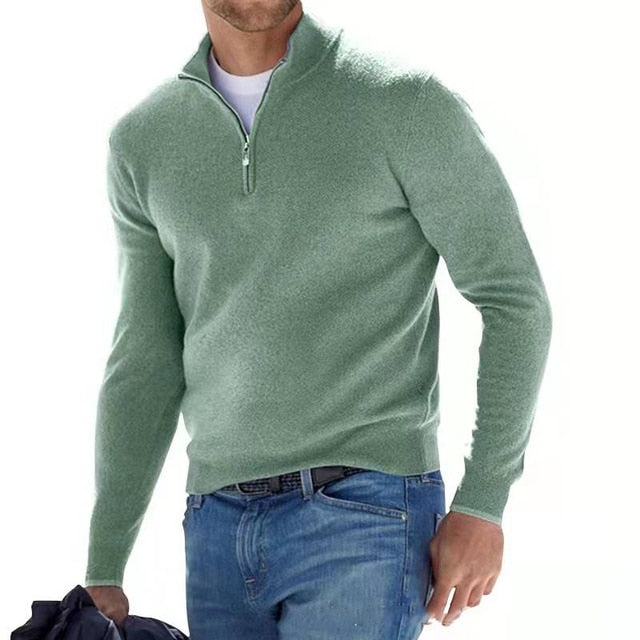 green half-zip v-neck sweater for men  