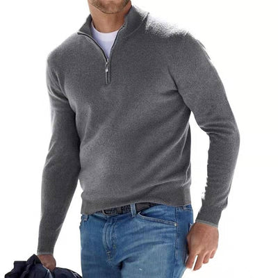 grey half-zip v-neck sweater for men