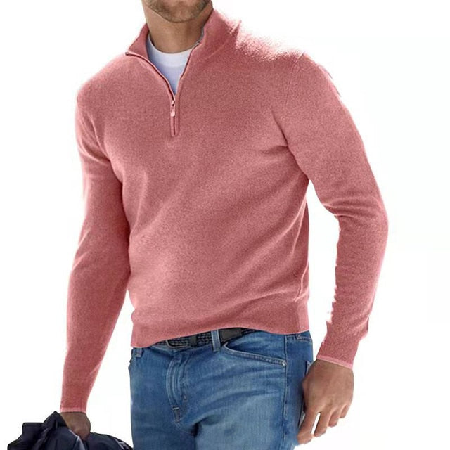 pink half-zip v-neck sweater for men  