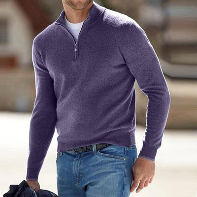 purple half-zip v-neck sweater for men  