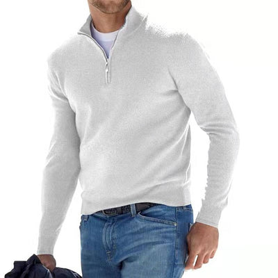 white half-zip v-neck sweater for men  