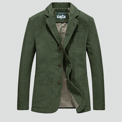 front view forest green heritage cotton blazer men