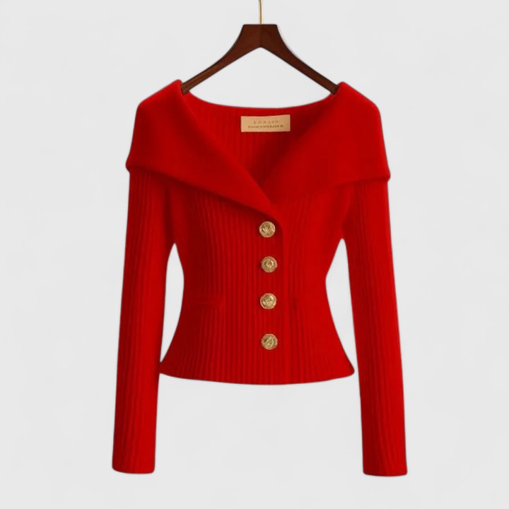 red knitted cardigan women