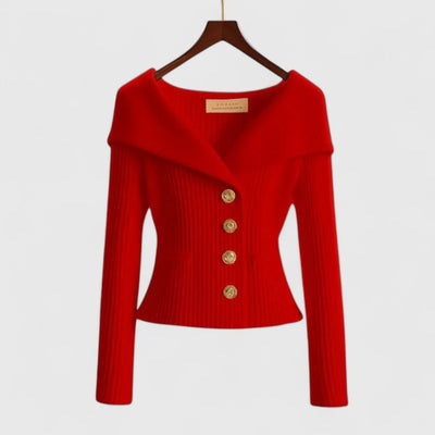 red knitted cardigan women