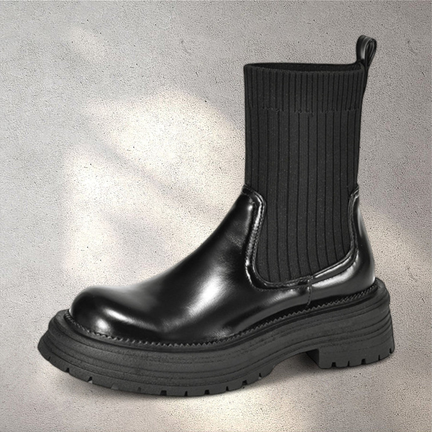 black leather knit boots women