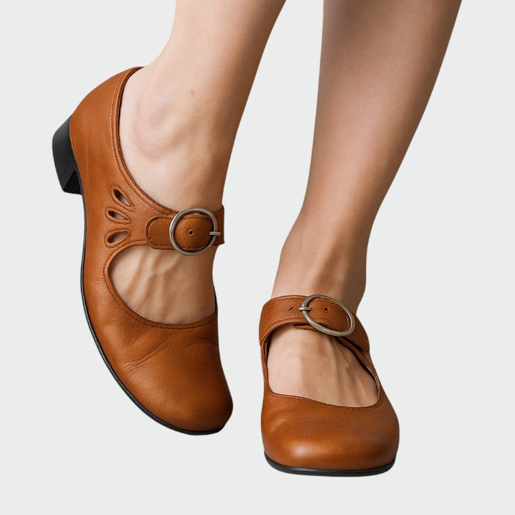 brown mary jane shoes with buckle women