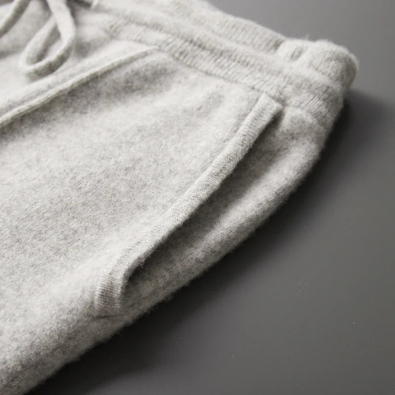 front pocket detail of mens cashmere trousers