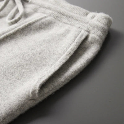 front pocket detail of mens cashmere trousers