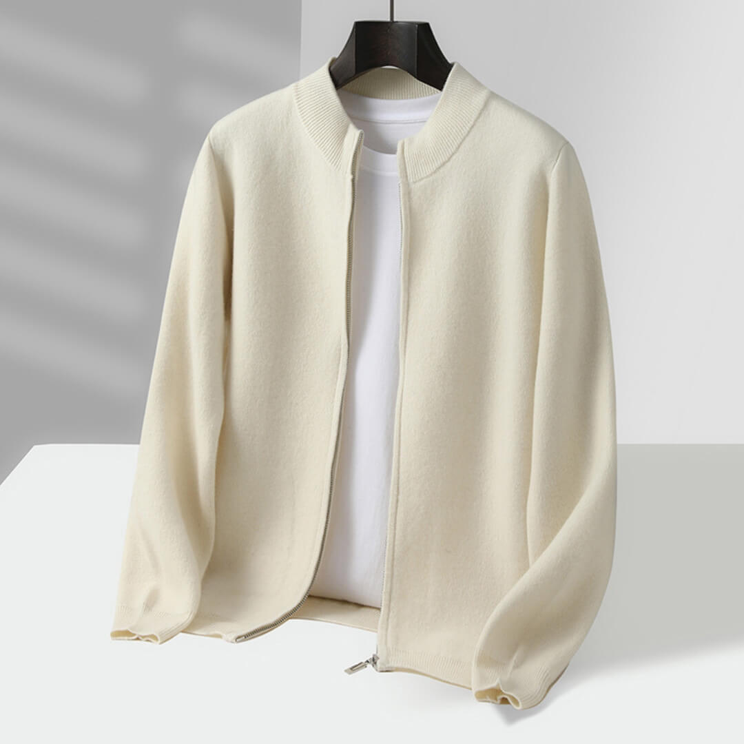 cream mens cashmere zip cardigan