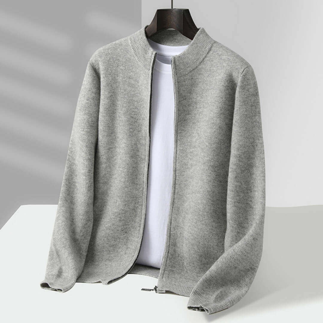 light gray mens cashmere zip cardigan
