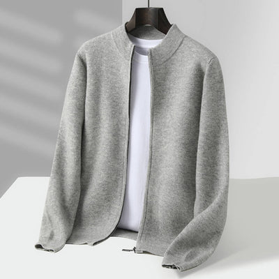 light gray mens cashmere zip cardigan