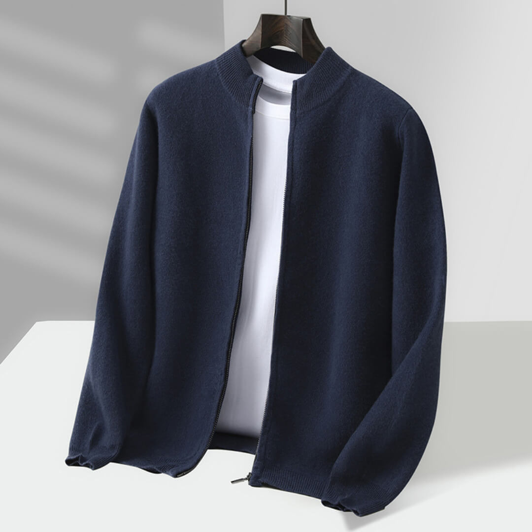 navy mens cashmere zip cardigan