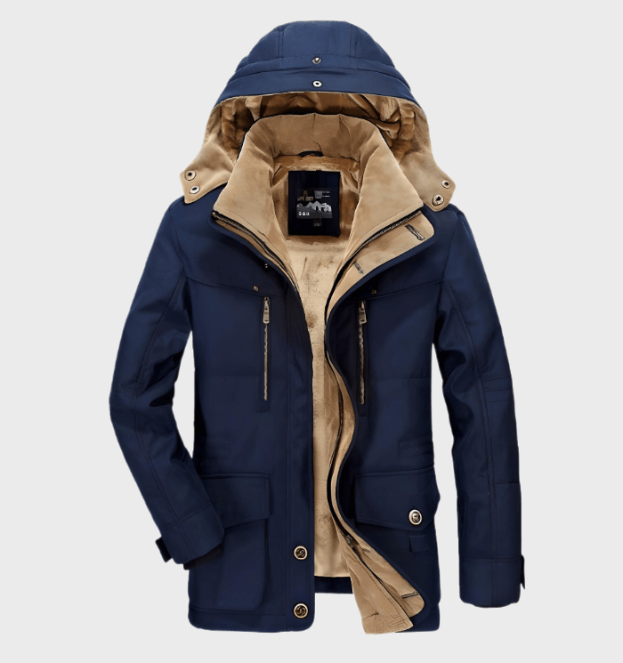 blue men’s cotton blend winter coat