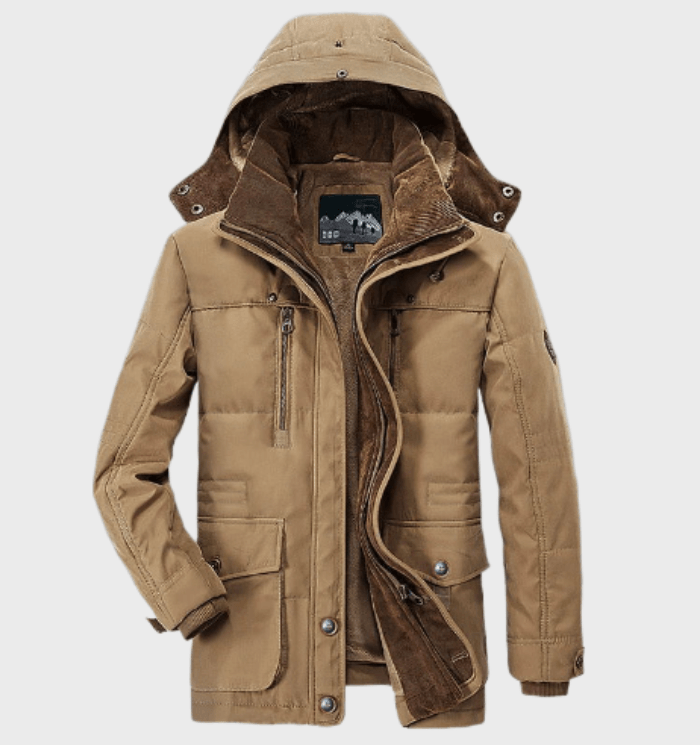 khaki men’s cotton blend winter coat