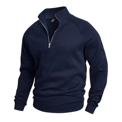 blue mens cotton half-zip sweater