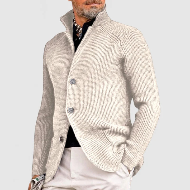 beige mens knit cardigan