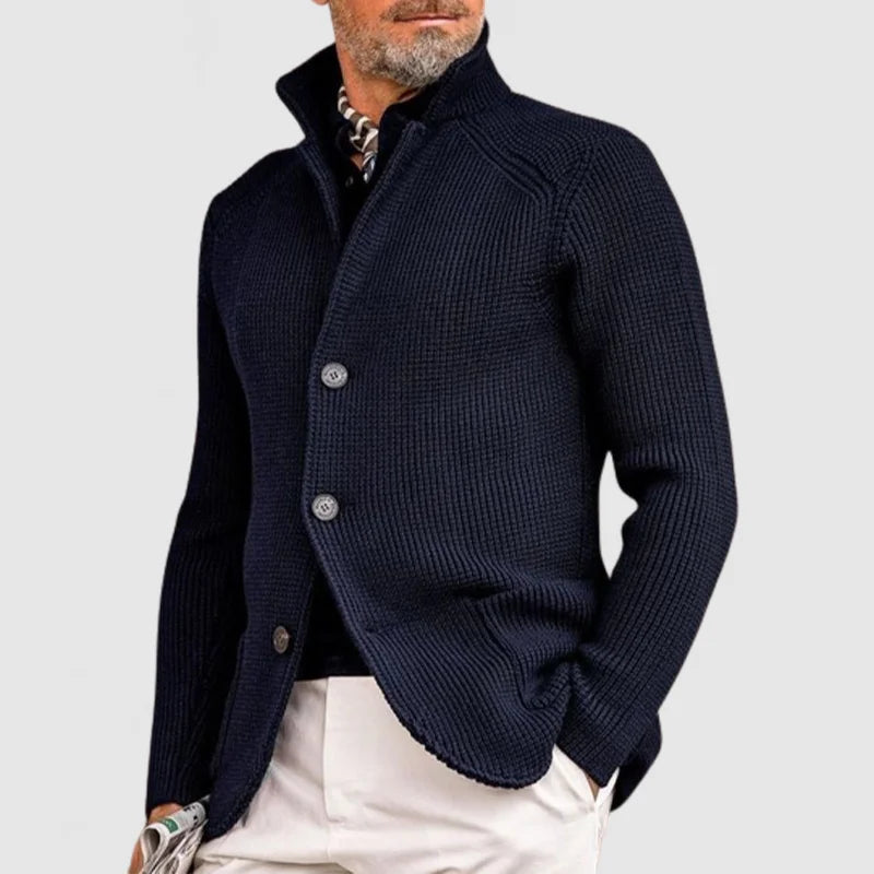 dark blue mens knit cardigan