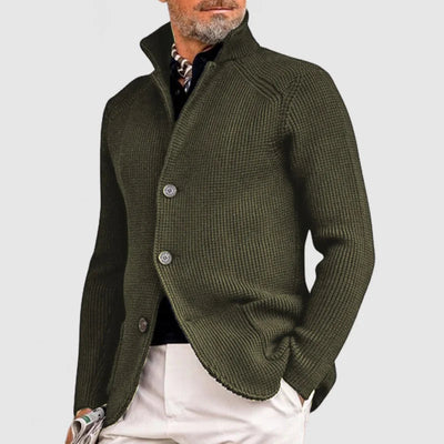 olive green mens knit cardigan