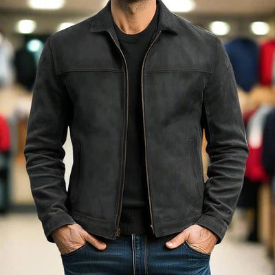 black mens leather zip jacket