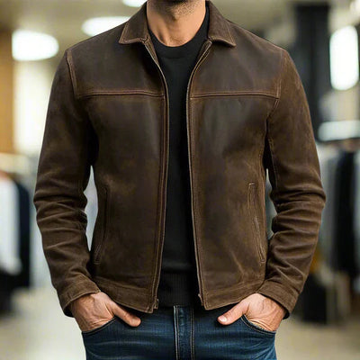 brown mens leather zip jacket