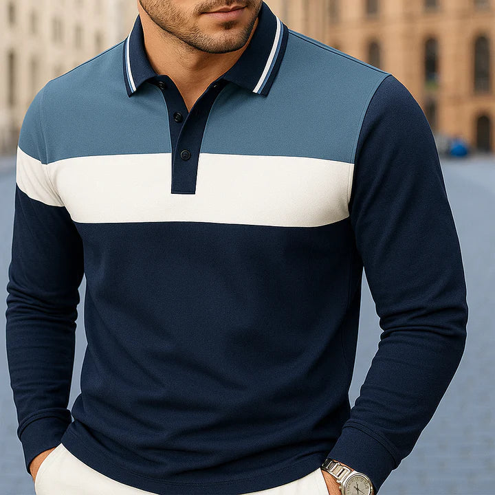 blue mens long sleeve polo shirt