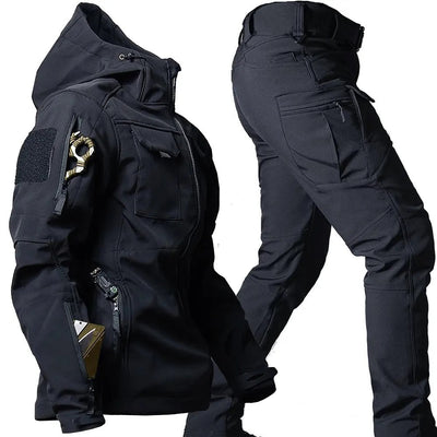 black mens outdoor jacket and pants set