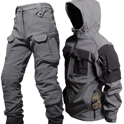 grey mens outdoor jacket and pants set