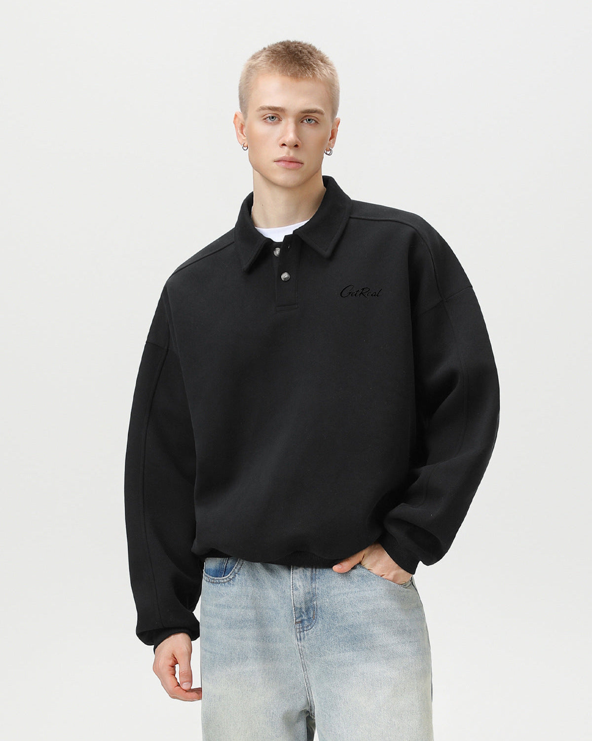 black men’s oversized embroidered polo sweatshirt