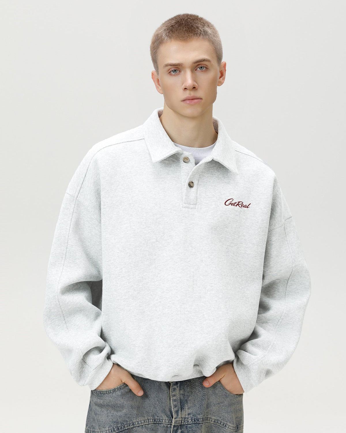 white men’s oversized embroidered polo sweatshirt