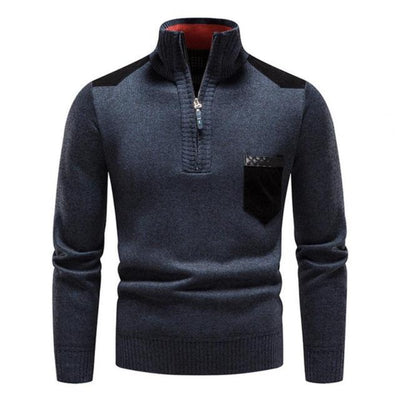 blue men’s shield winter sweater