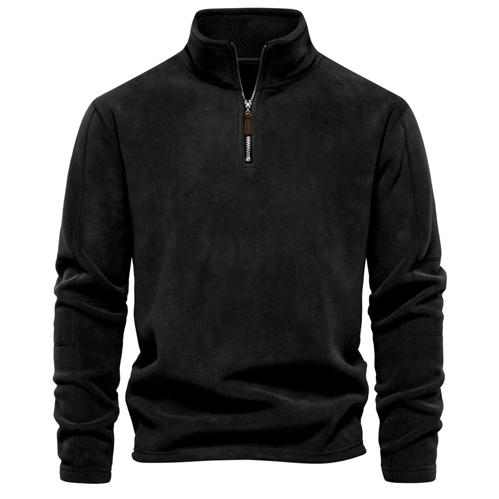 black men’s soft fleece sweater with half-zip
