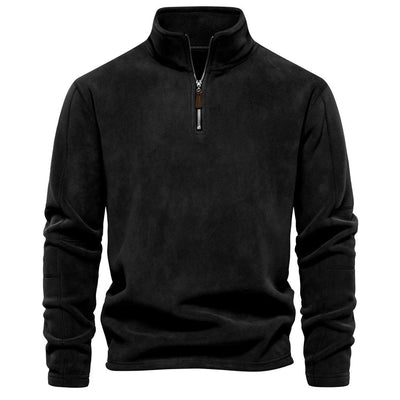 black men’s soft fleece sweater with half-zip