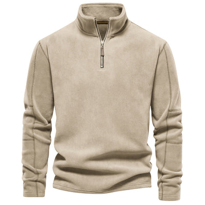 khaki men’s soft fleece sweater with half-zip