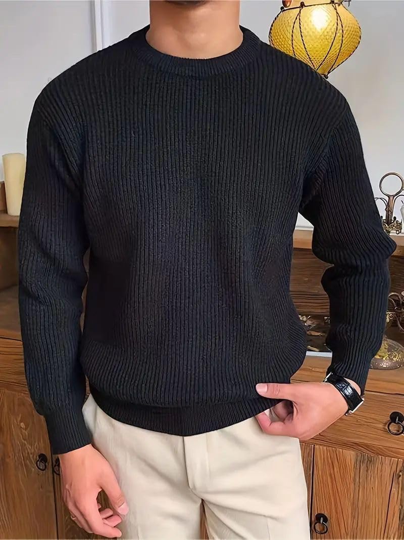 black mens textured shoulder knit sweater