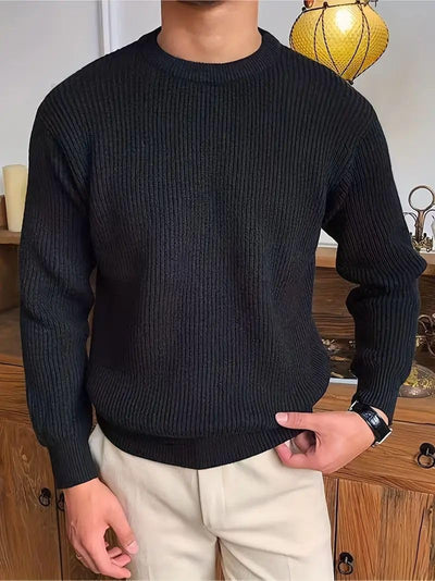 black mens textured shoulder knit sweater