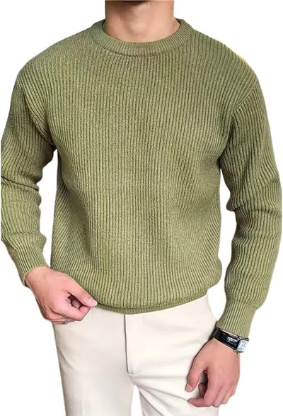 green mens textured shoulder knit sweater